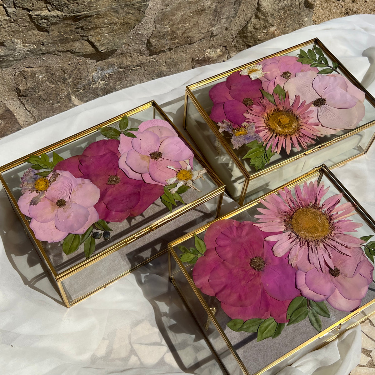 6x8 floral jewelry box with pink-themed preserved flowers, beautifully crafted by Happihome.