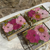 6x8 floral jewelry box with pink-themed preserved flowers, beautifully crafted by Happihome.