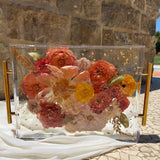 Large 11x14 floral resin tray with red-themed preserved blooms, artistically designed by Happihome.
